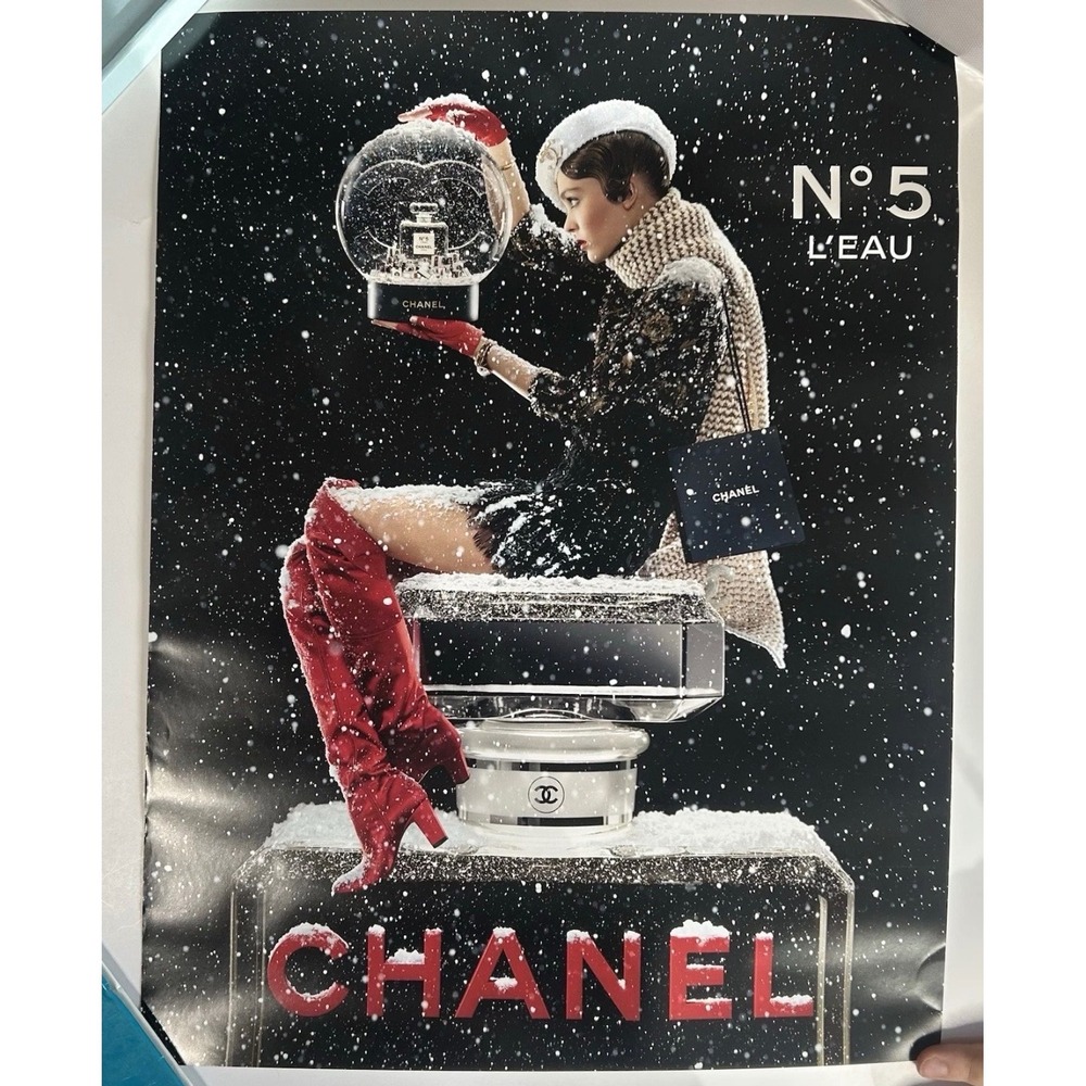 Chanel No 5 L Eau Holiday Advertisement Poster Lily-Rose Depp Winter Snow Globe